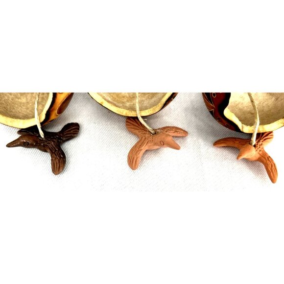 Gourd Bell Christmas Ornaments Terra Cotta Birds 3.25" Lot of 3 Natural Decor - Picture 7 of 7